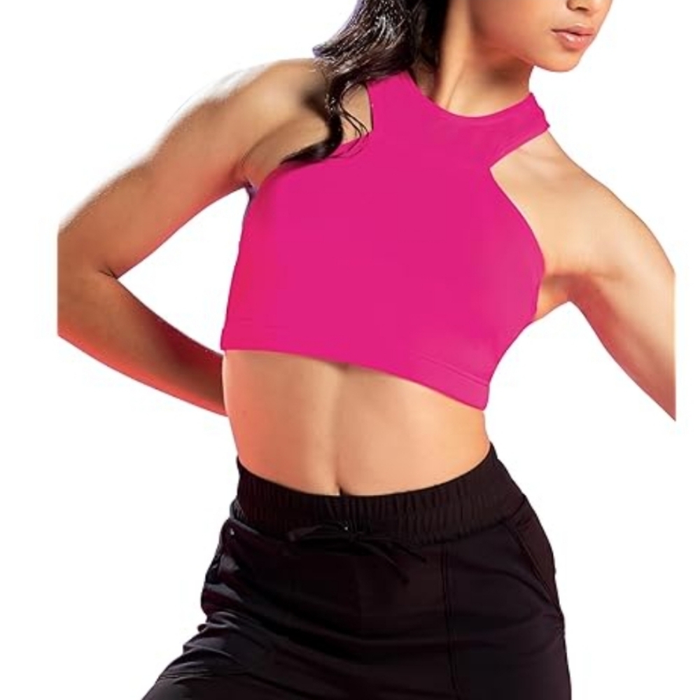 Pink Crop Top with Black Pants